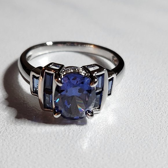 JTV Bella Luce Jewelry - JTV-BELLA LUCE TANZANITE/WHITE DIAMOND SIMULANTS RHOD/SILVER RING